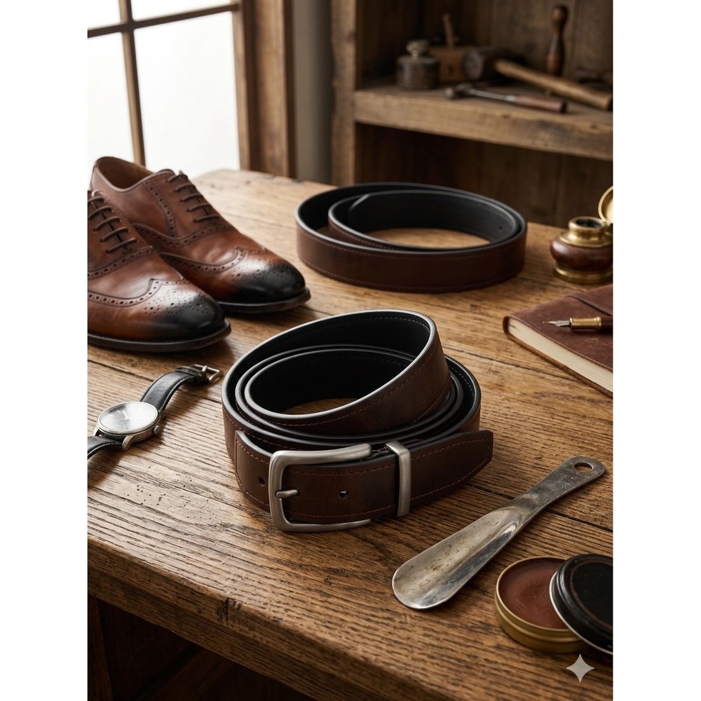 Fossil Men's Reversible Leather Belt Black Brown Gunmetal Buckle 42 MB1274